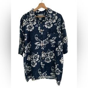Hana Bay Hawaiian Tropics Blue  Shirt 100% Rayon Size XL Vintage